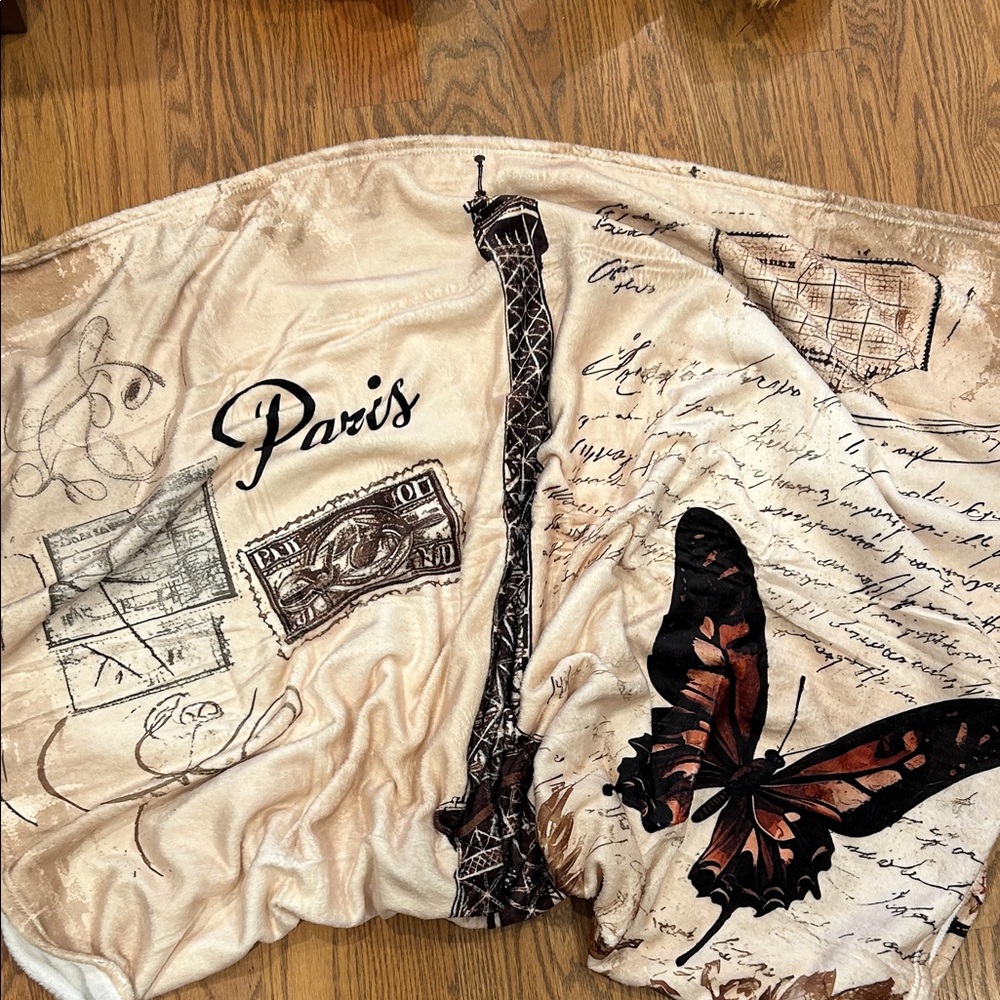 Paris Themed Blanket with Butterfly Design